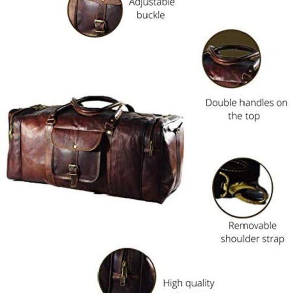 NEW Men's Vintage Brown Leather Goat Duffle Bag - Picture 5 of 8